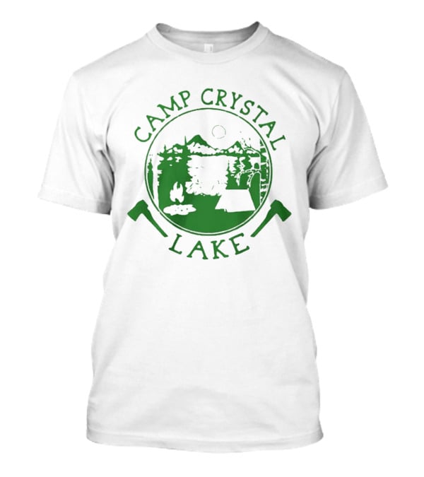 Camp Crystal Lake Axe Campfire Scenic Forest T-Shirt