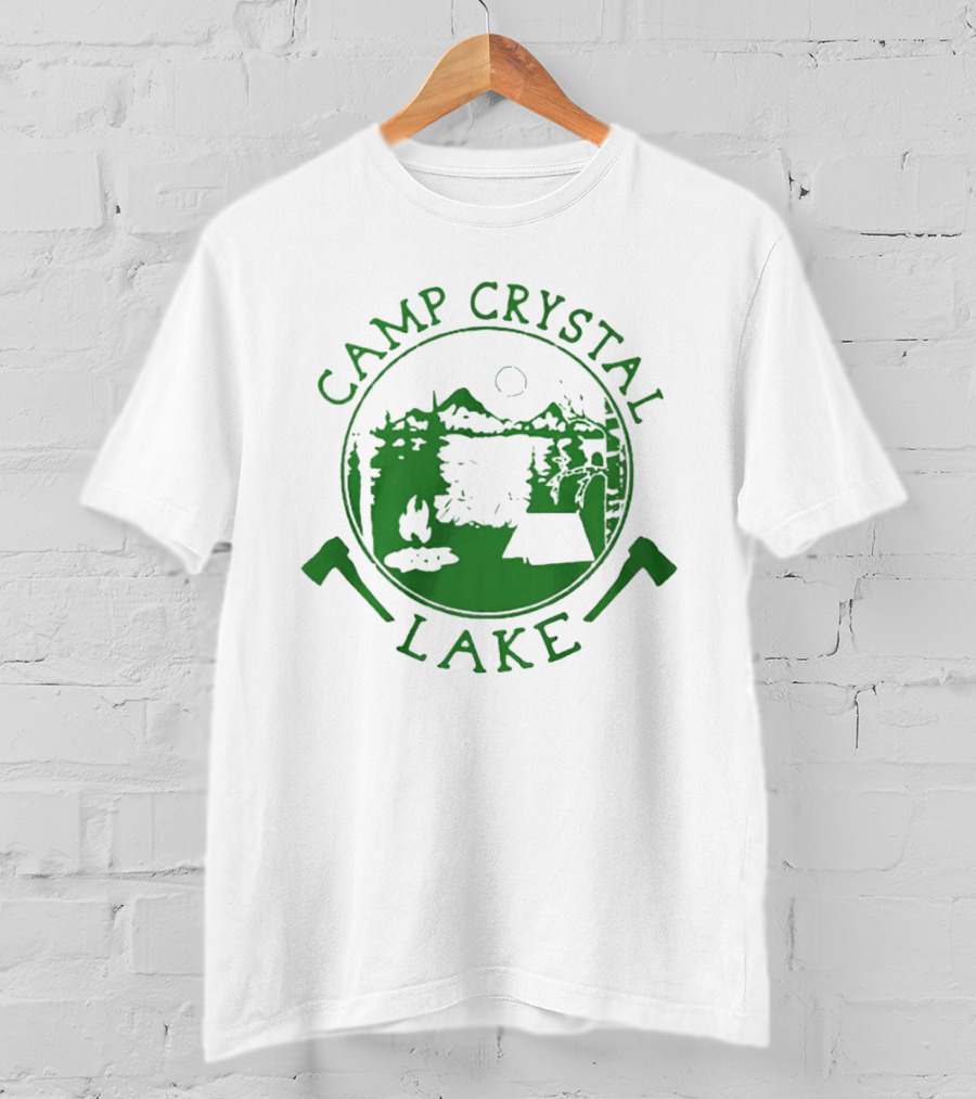 Camp Crystal Lake Axe Campfire Scenic Forest T-Shirt