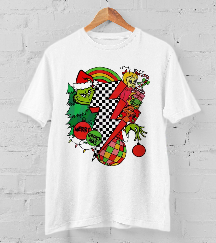 Merry Grinchmas Lightning Bolt Christmas Retro Dr. Seuss T-Shirt