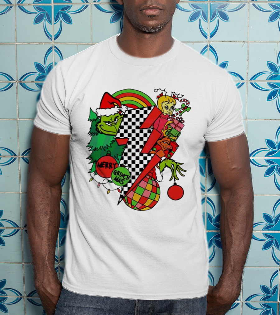 Merry Grinchmas Lightning Bolt Christmas Retro Dr. Seuss T-Shirt