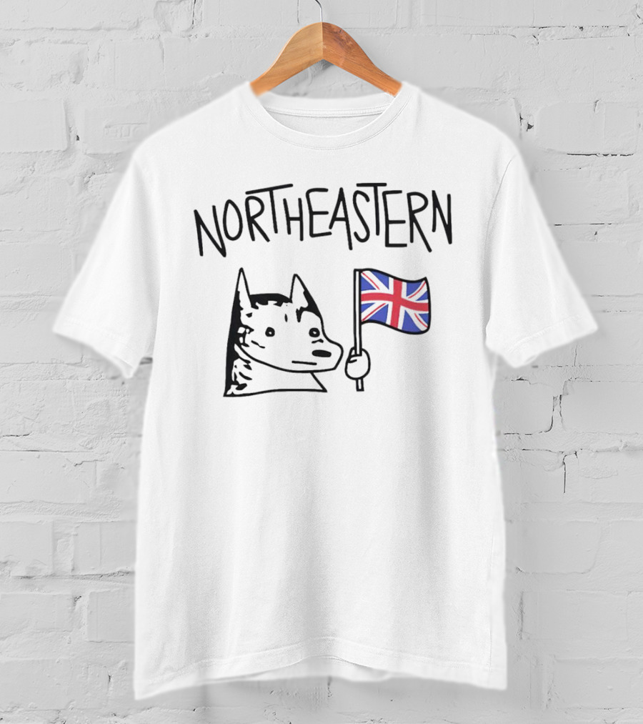 Northeastern Dog Holding Union Jack Flag T-Shirt