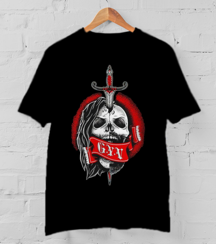 The Return Of Grizzled Young Veterans G.Y.V Skull Sword Red Banner T-Shirt
