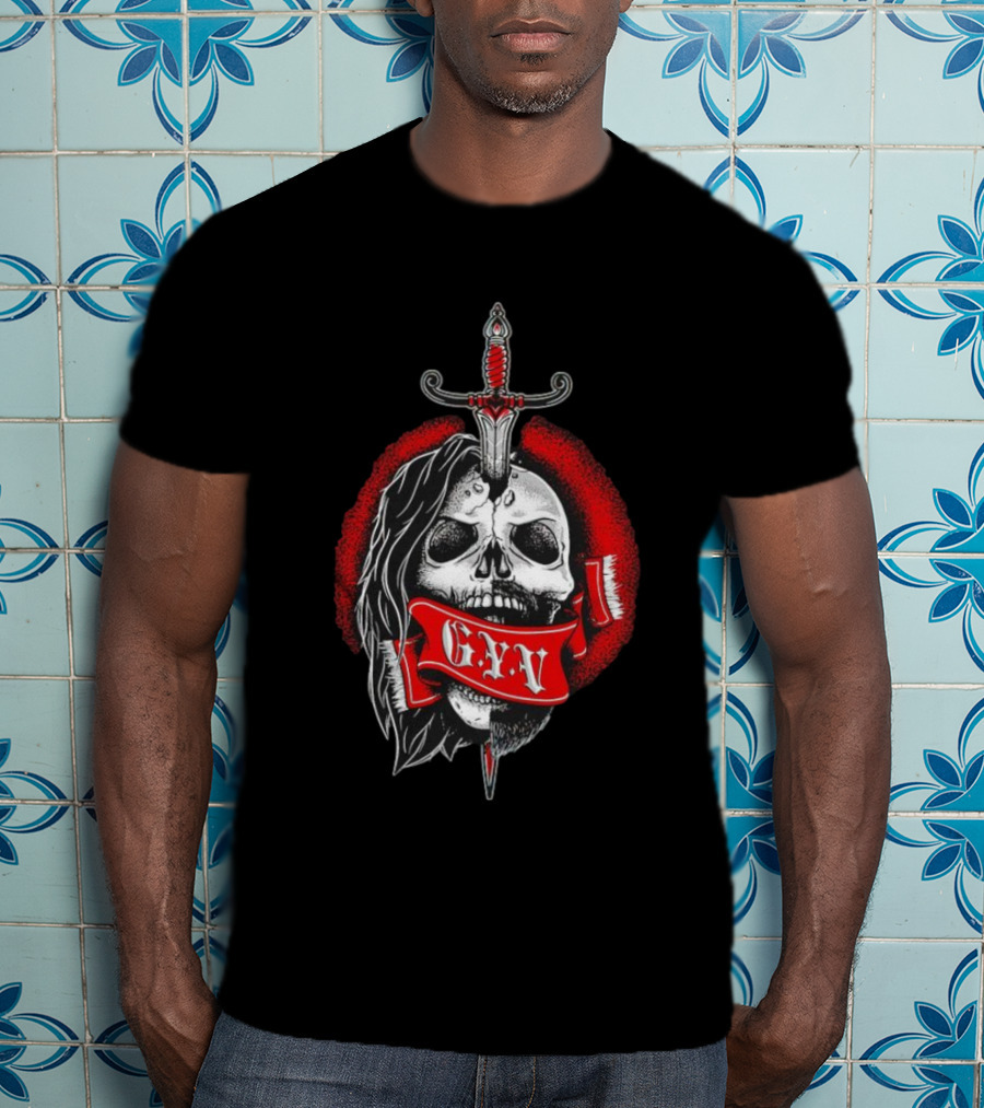 The Return Of Grizzled Young Veterans G.Y.V Skull Sword Red Banner T-Shirt