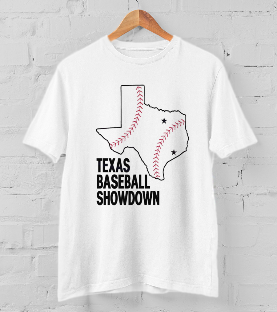 Texas Baseball Showdown Texas Map Stitching Stars T-Shirt