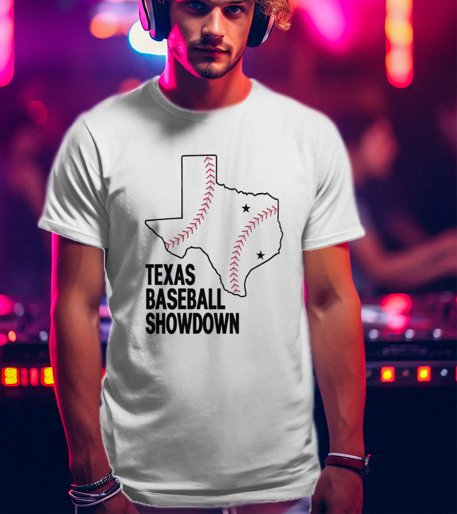 Texas Baseball Showdown Texas Map Stitching Stars T-Shirt