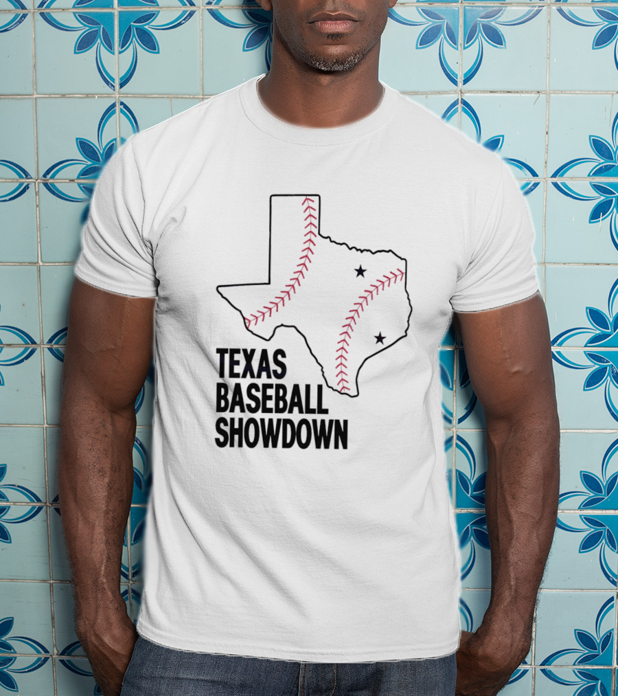 Texas Baseball Showdown Texas Map Stitching Stars T-Shirt
