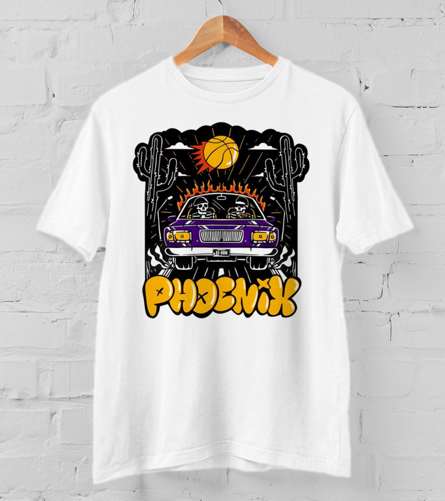 Phoenix Suns Skeletons Driving Under Basketball Sun T-Shirt