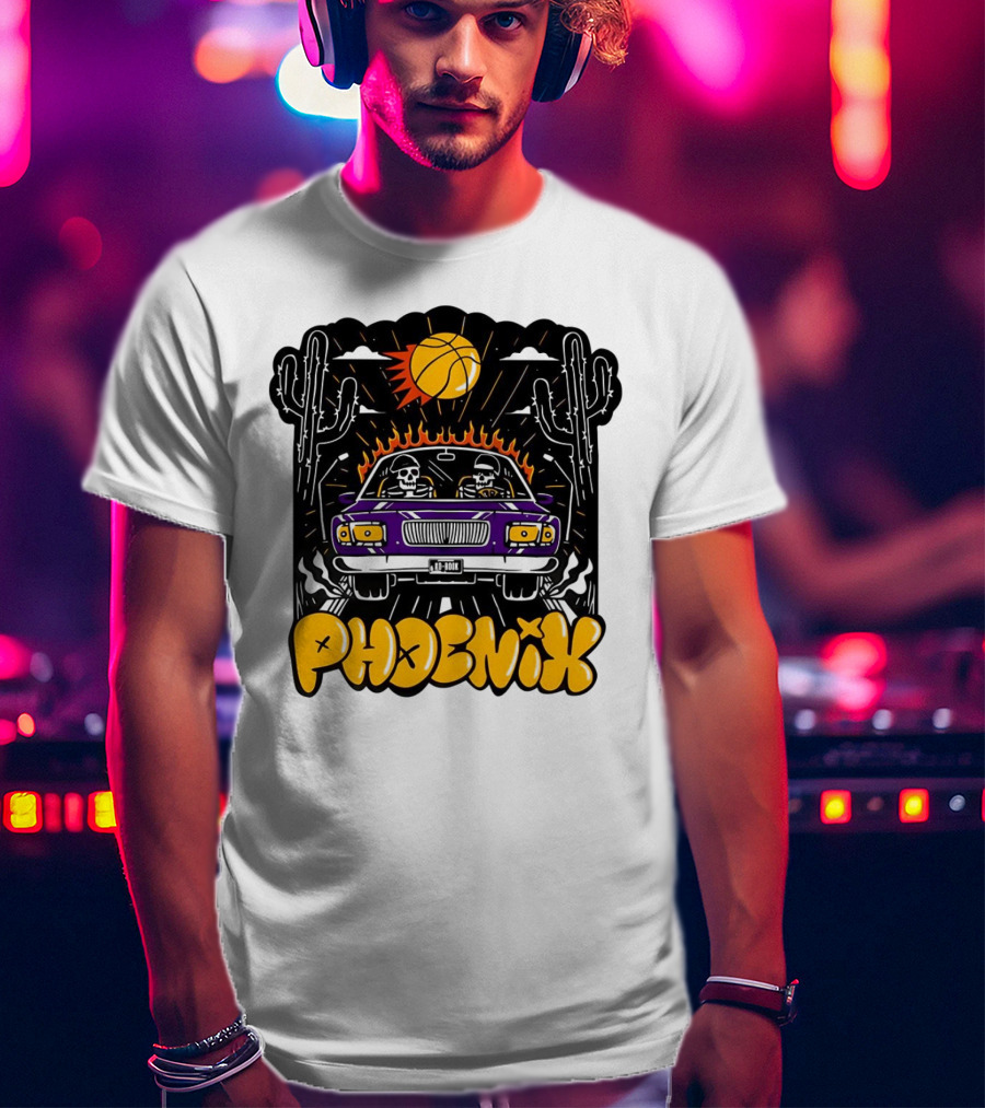 Phoenix Suns Skeletons Driving Under Basketball Sun T-Shirt