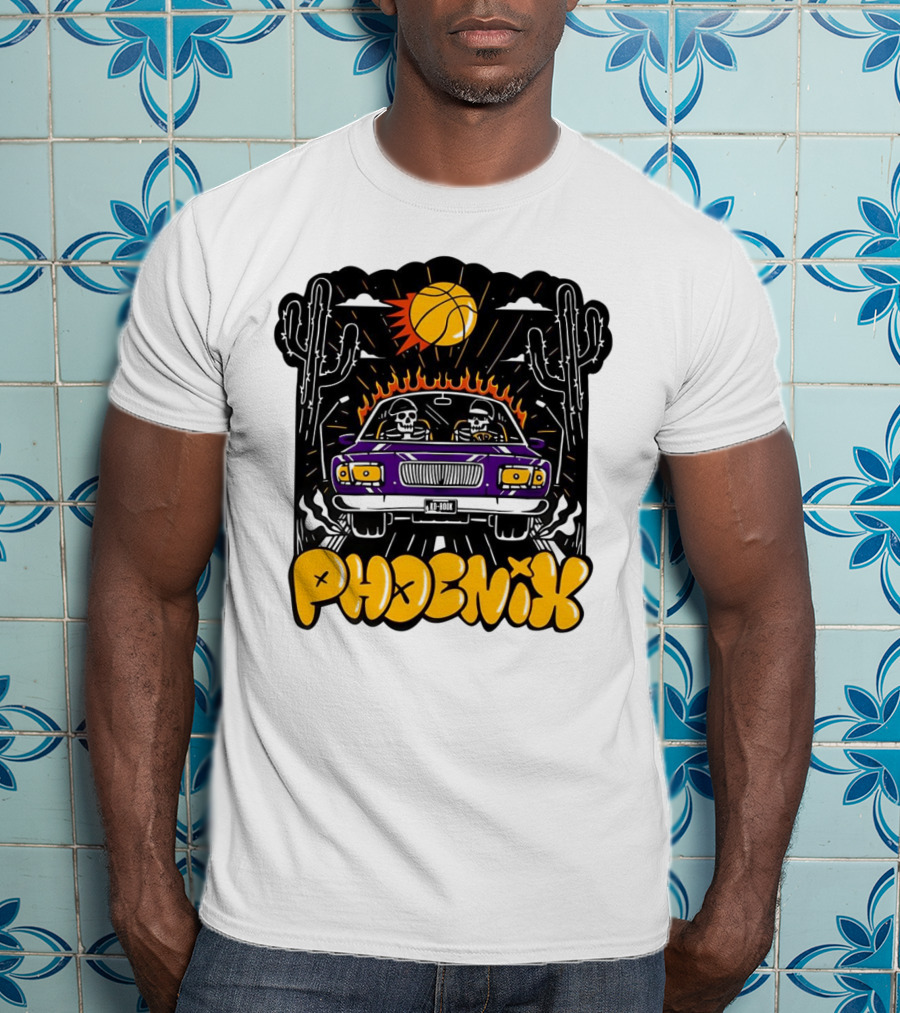 Phoenix Suns Skeletons Driving Under Basketball Sun T-Shirt