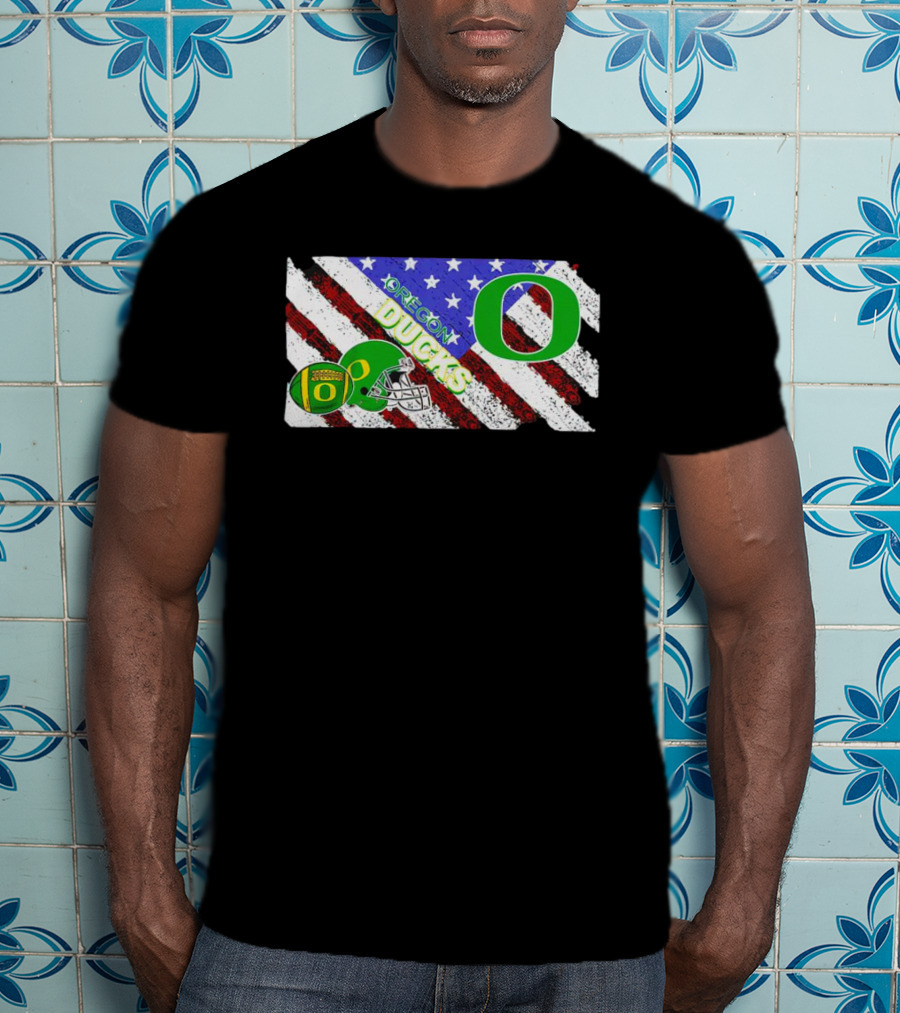 Oregon Ducks American Flag Helmet NCAA T-Shirt