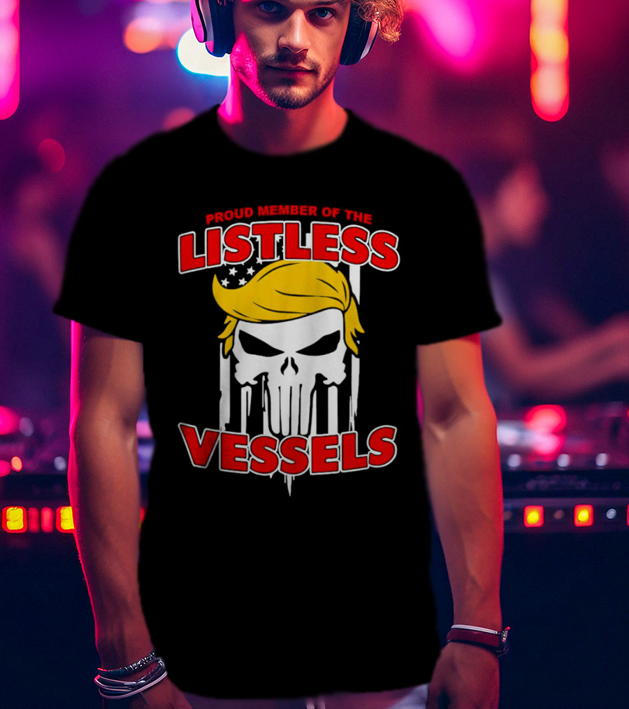 Proud Member Of The Listless Vessels Skull Hair American Flag T-Shirt