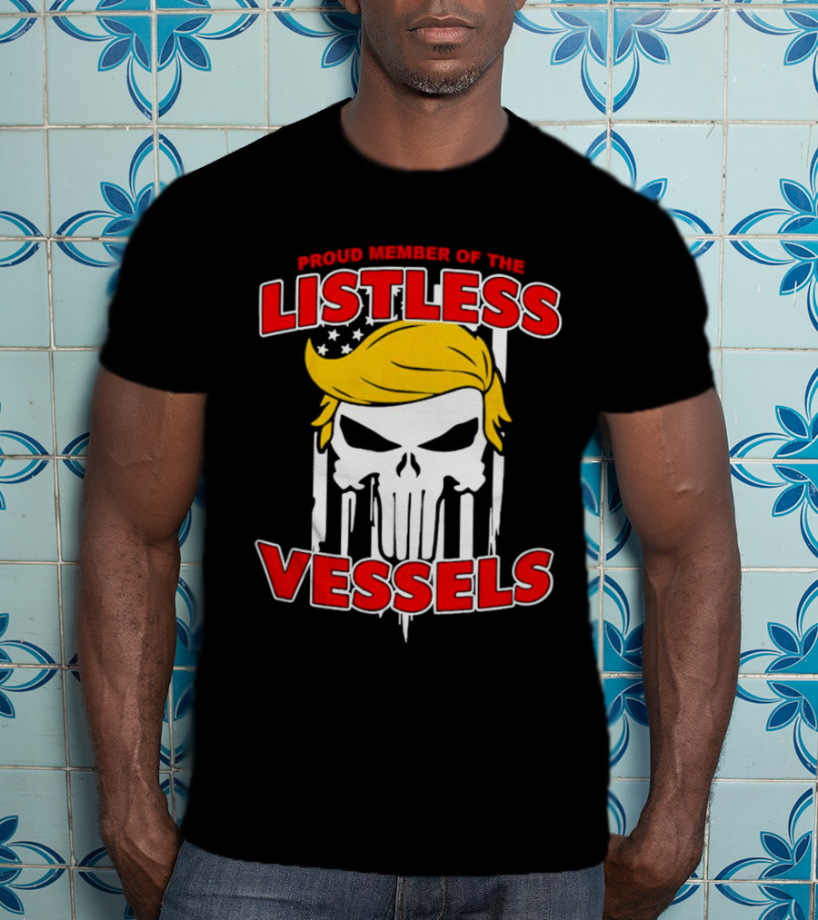 Proud Member Of The Listless Vessels Skull Hair American Flag T-Shirt