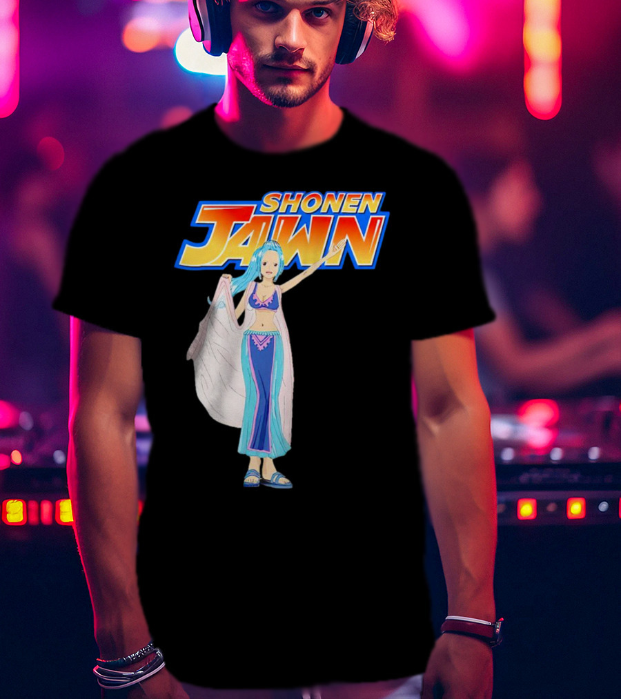 SHONEN JAWN Anime Style Blue-Haired Character With Draped Robe T-Shirt