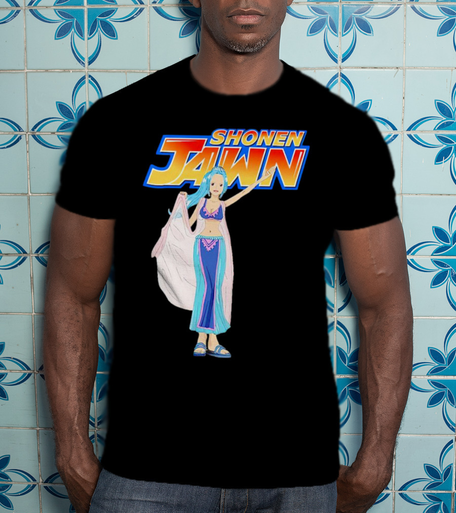 SHONEN JAWN Anime Style Blue-Haired Character With Draped Robe T-Shirt