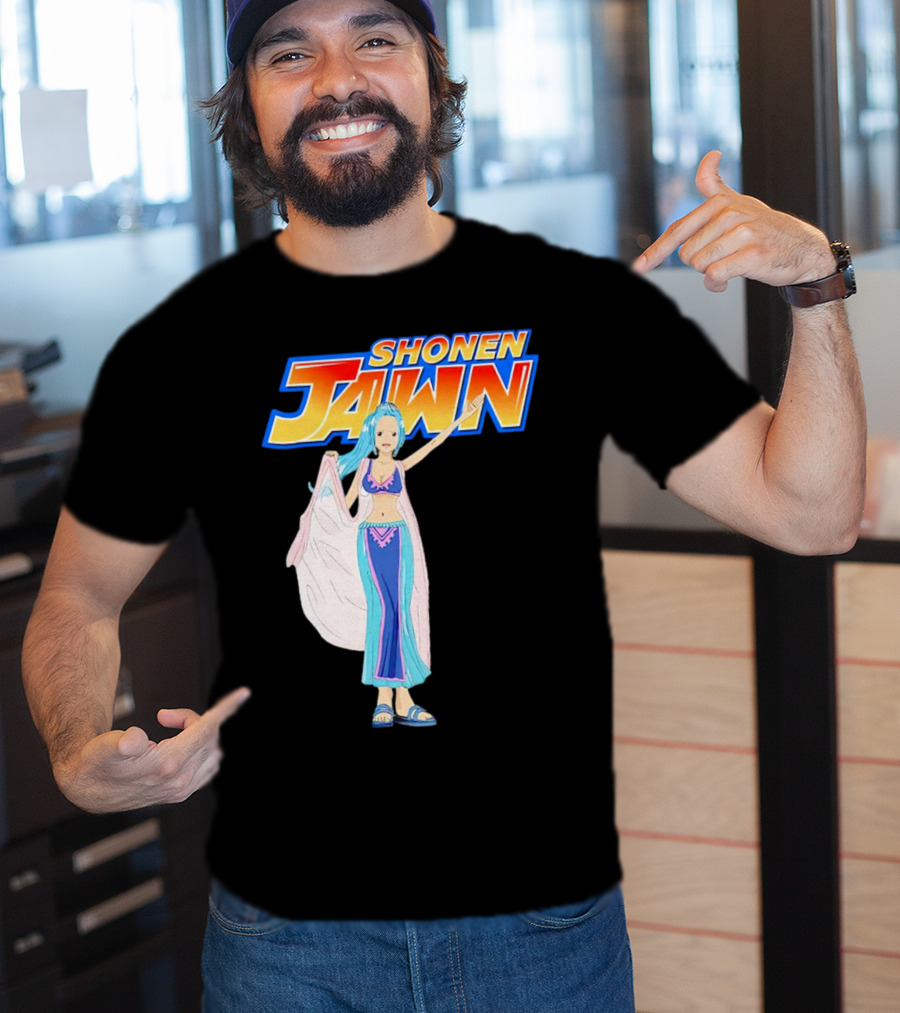 SHONEN JAWN Anime Style Blue-Haired Character With Draped Robe T-Shirt
