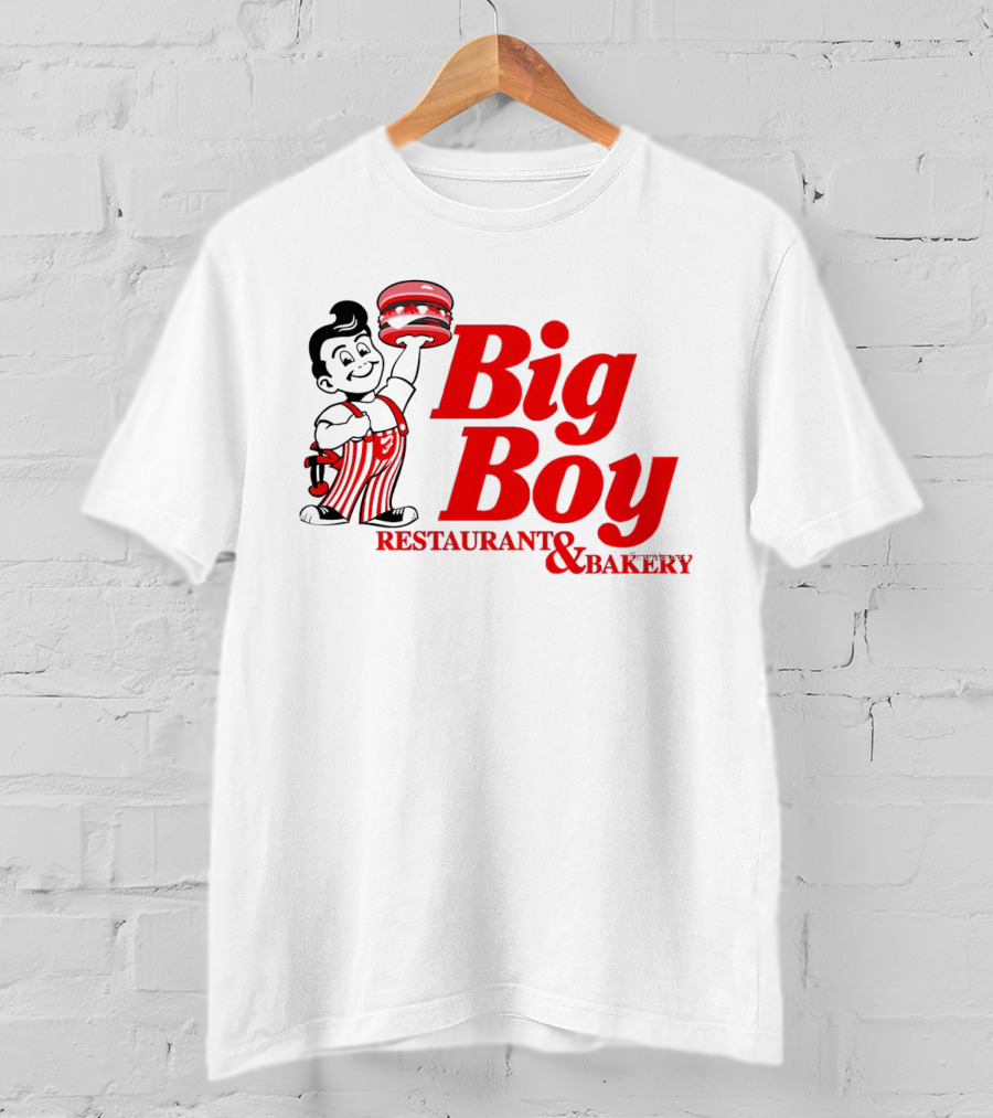 Big Boy Restaurant And Bakery Logo - Iconic Red Text With Burger Mascot T-Shirt