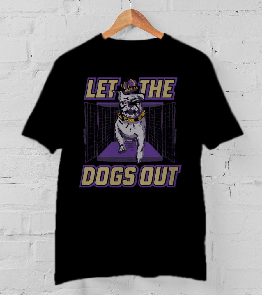 Bulldog Let The Dogs Out With Crown And Collar In Purple And Gold T-Shirt