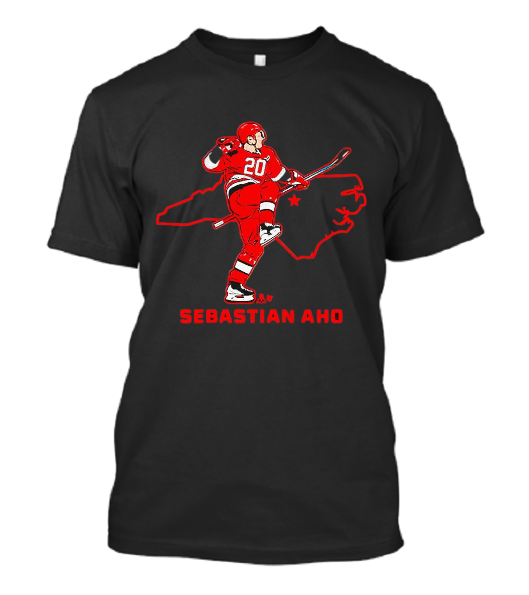Sebastian Aho 20 Carolina Hurricanes State Outline T-Shirt