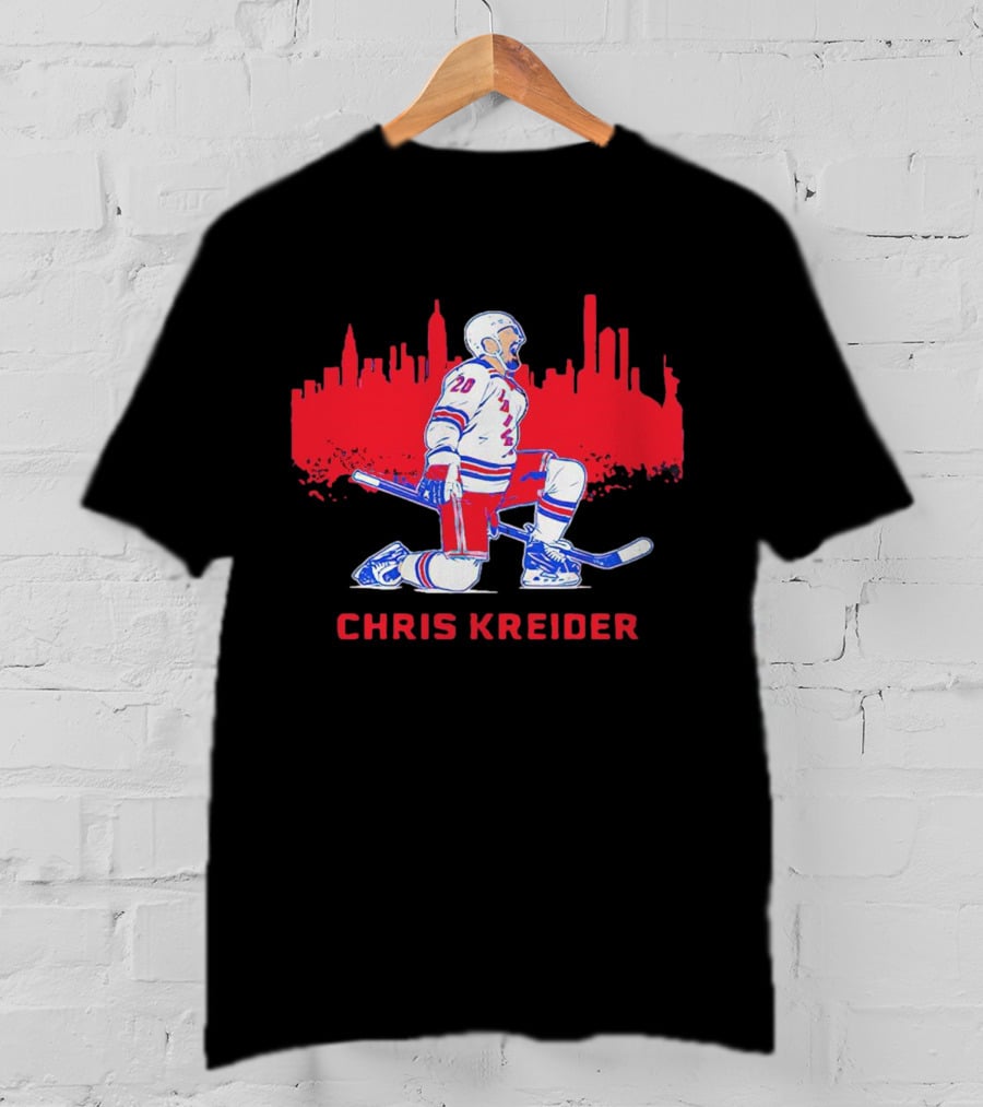 Chris Kreider New York Rangers Skyline Kneeling Hockey Player T-Shirt