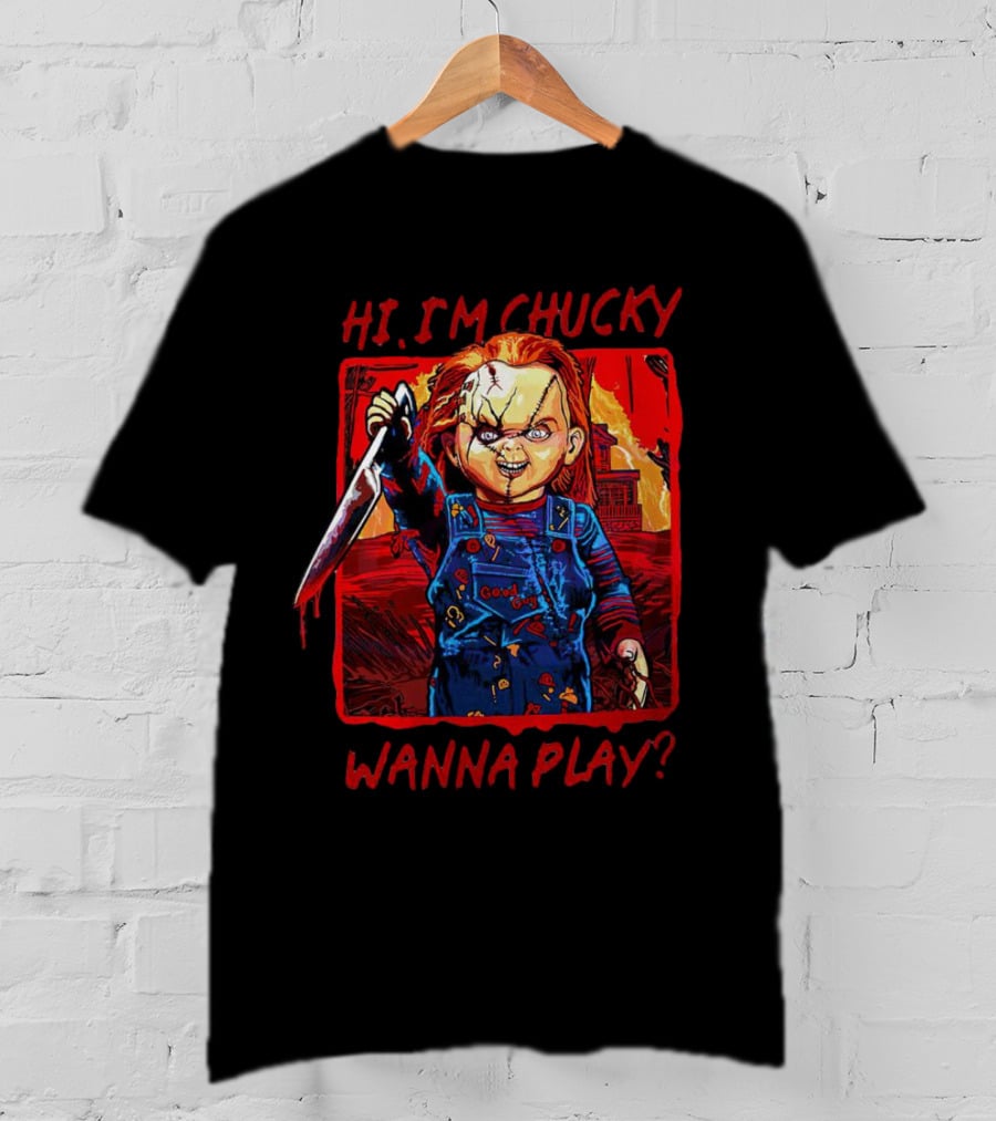 Hi I'm Chucky Wanna Play Creepy Doll With Knife And Overalls T-Shirt