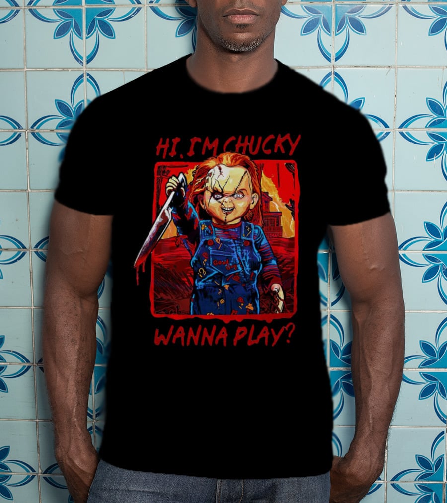 Hi I'm Chucky Wanna Play Creepy Doll With Knife And Overalls T-Shirt