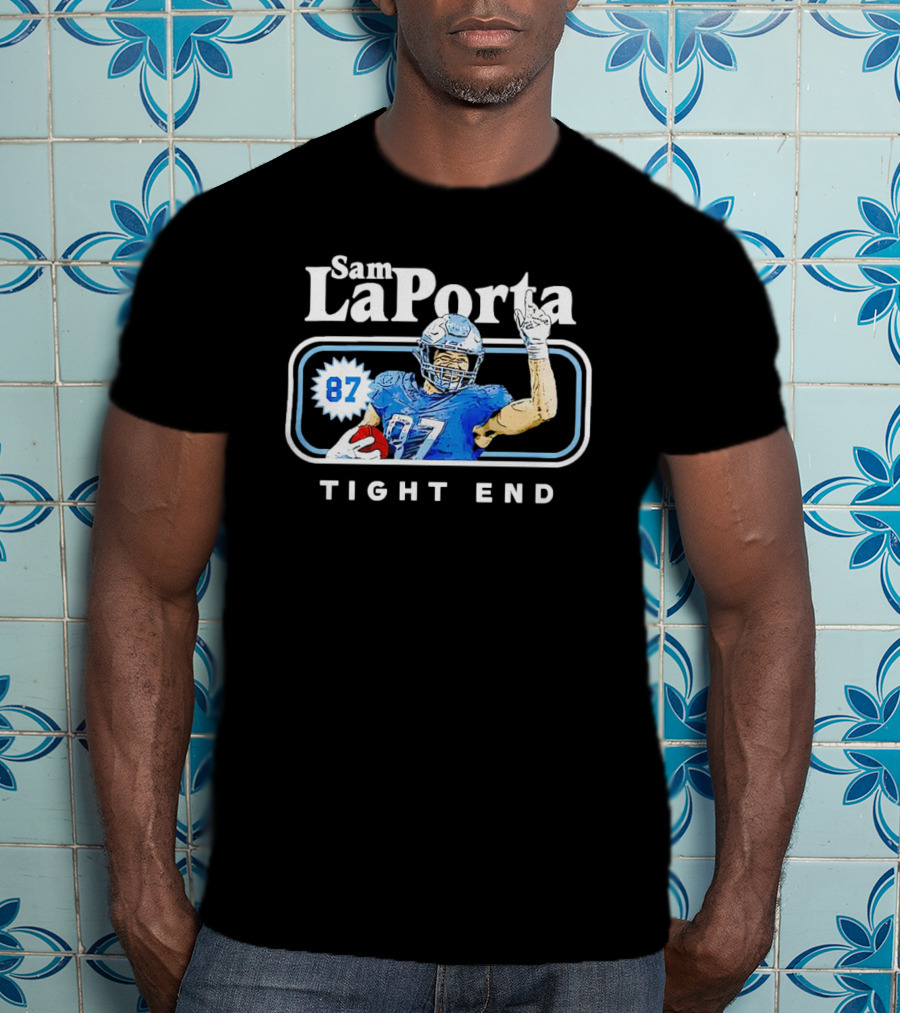 Sam LaPorta 87 Detroit Lions Tight End Cartoon Football T-Shirt