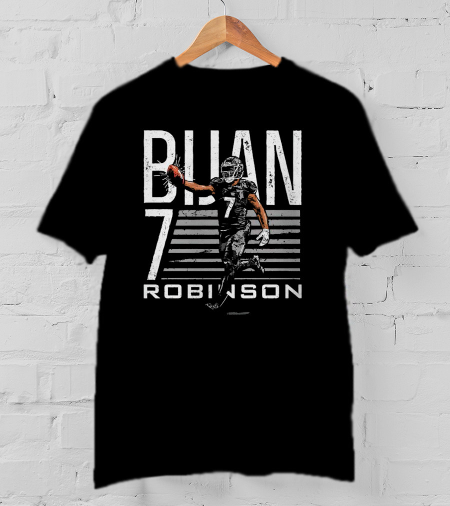 Bijan Robinson 7 Atlanta Football Run Stripe Background T-Shirt