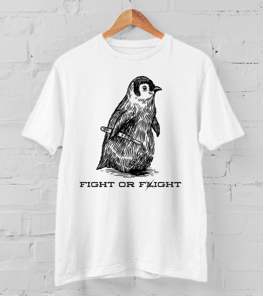 Penguin Fight Or Flight Joke With Knife Drawing T-Shirt