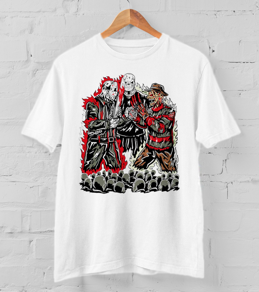 Violent Face Off Horror Movie Characters Freddy Krueger Pyramid Head Crossover T-Shirt
