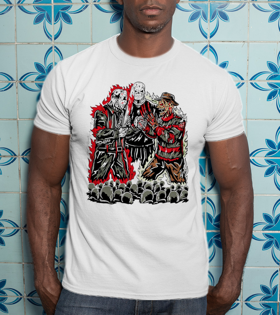 Violent Face Off Horror Movie Characters Freddy Krueger Pyramid Head Crossover T-Shirt
