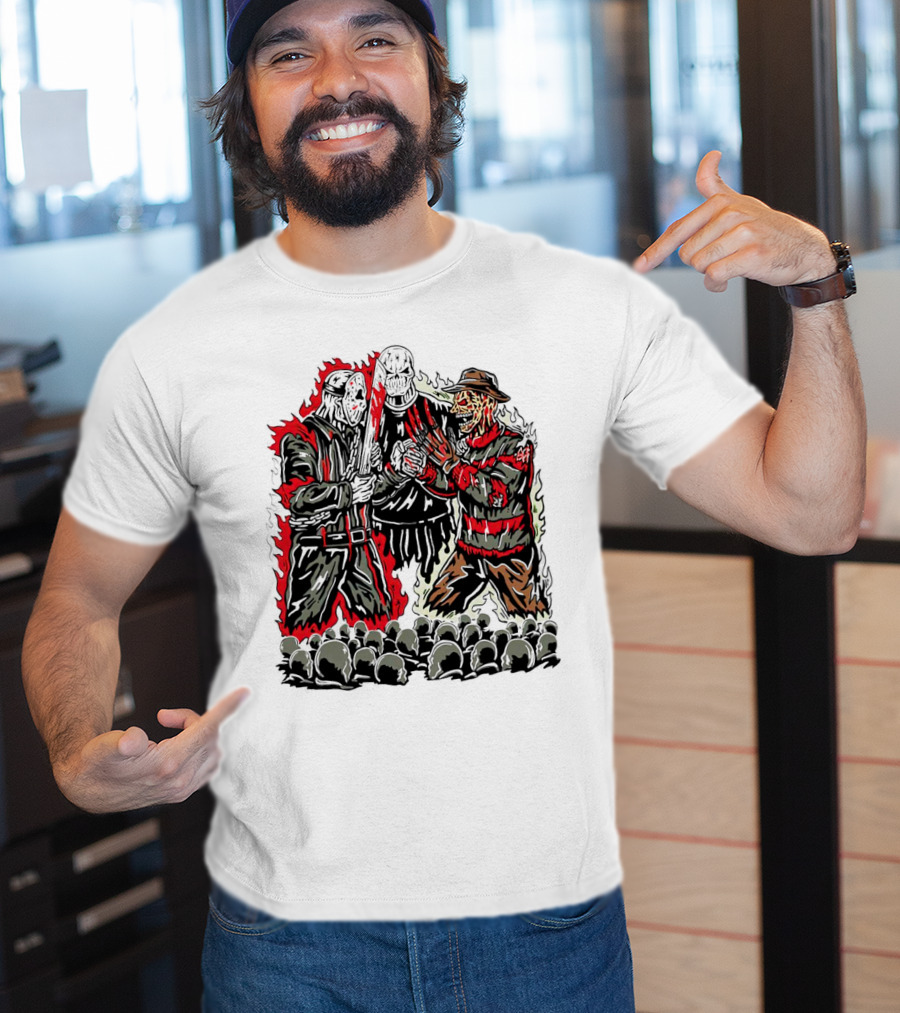 Violent Face Off Horror Movie Characters Freddy Krueger Pyramid Head Crossover T-Shirt