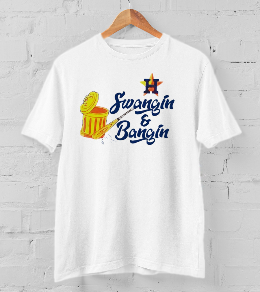 Houston Astros Swangin And Bangin Star H Orange Trash Can Baseball Paddle T-Shirt