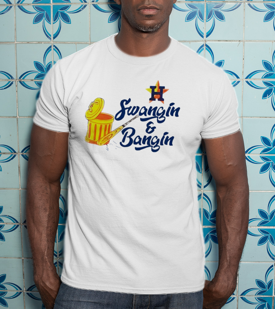 Houston Astros Swangin And Bangin Star H Orange Trash Can Baseball Paddle T-Shirt