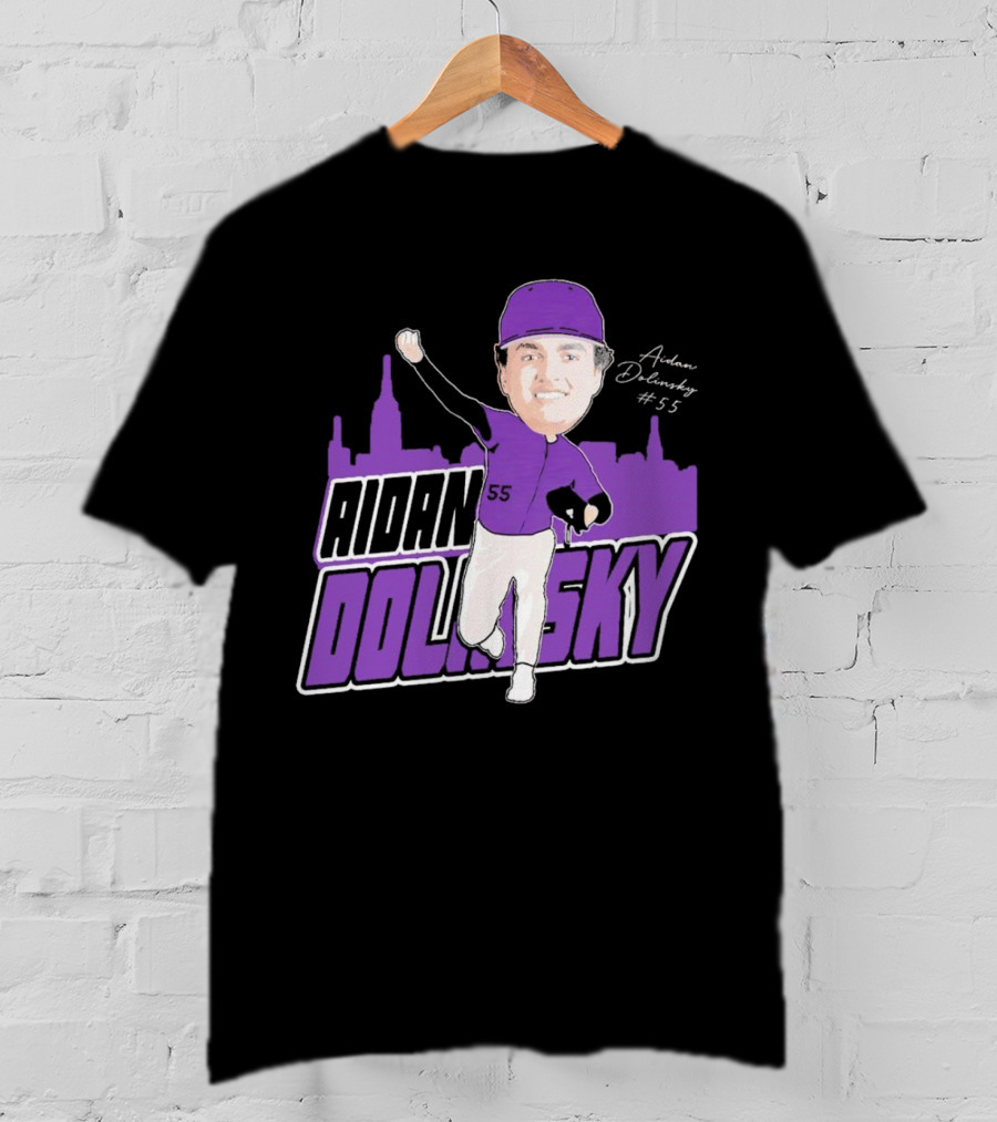 Aidan Dolinsky #55 NYU Baseball Purple City Skyline Signature T-Shirt
