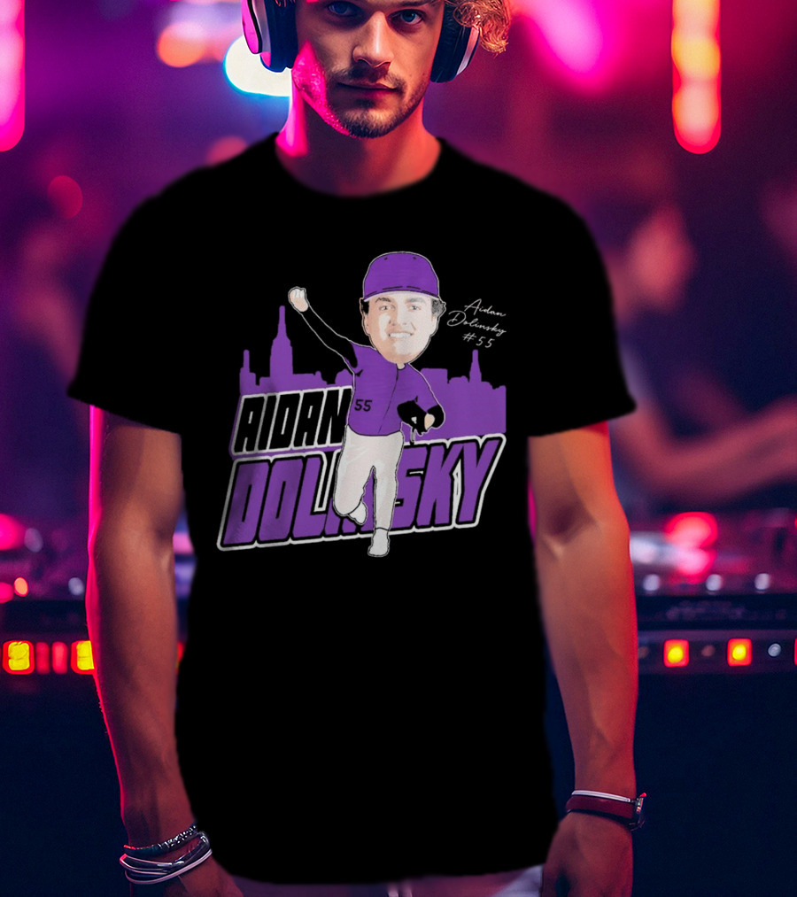Aidan Dolinsky #55 NYU Baseball Purple City Skyline Signature T-Shirt