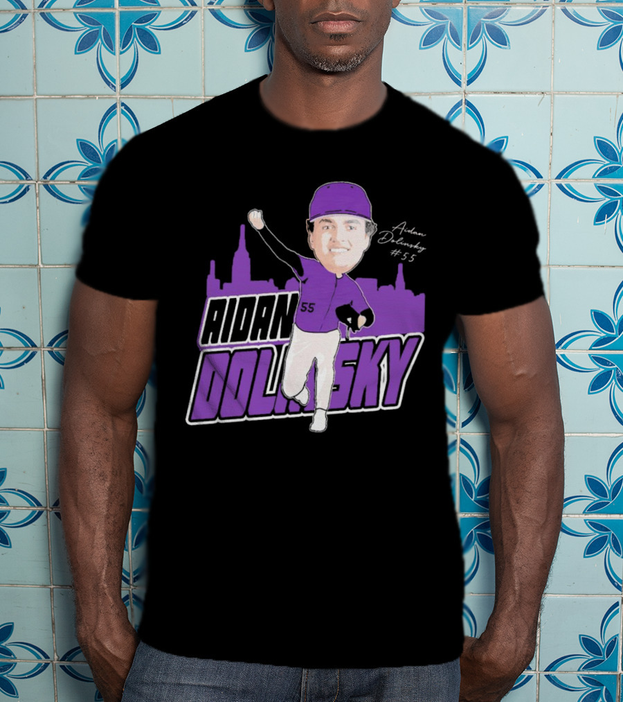 Aidan Dolinsky #55 NYU Baseball Purple City Skyline Signature T-Shirt