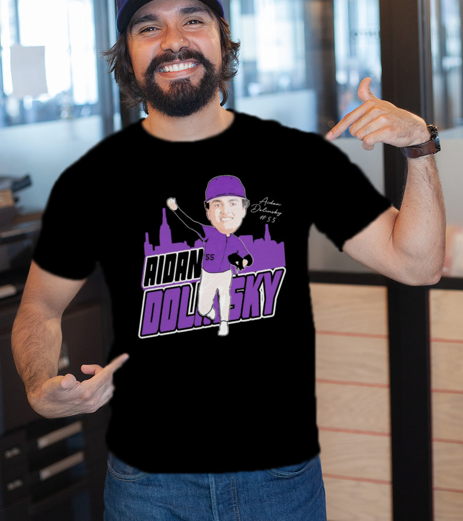 Aidan Dolinsky #55 NYU Baseball Purple City Skyline Signature T-Shirt