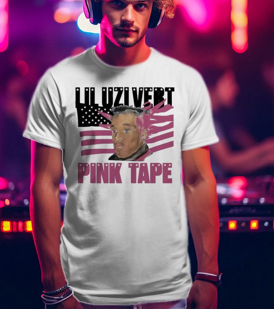 Lil Uzi Vert Pink Tape Black American Flag T-Shirt