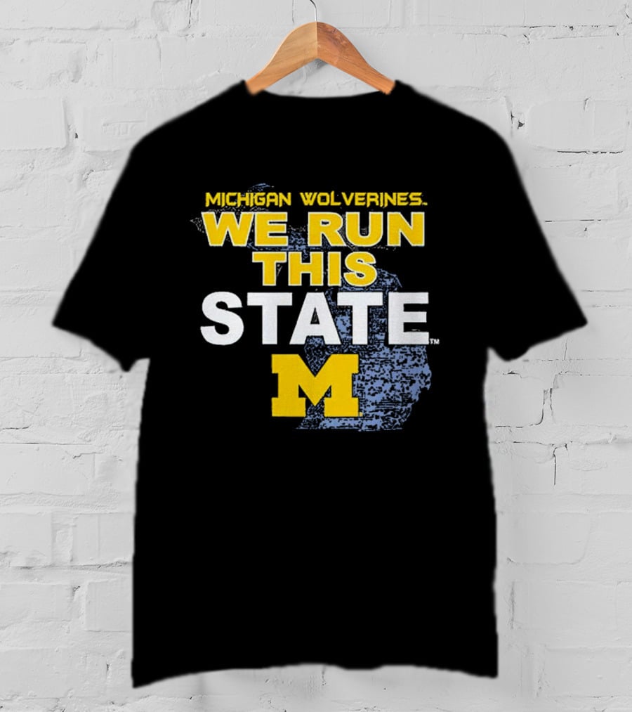 Michigan Wolverines We Run This State M Logo Michigan Map T-Shirt