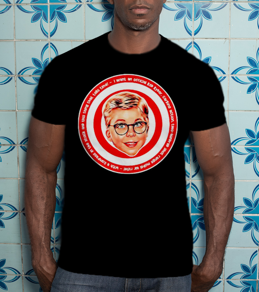 Ralphie Peter Billingsley Christmas Official Red Ryder Carbine Action Two Hundred Shot Range Model Air Rifle Round T-Shirt