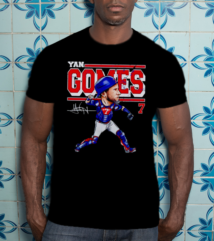 Yan Gomes Chicago Cubs Cartoon Vintage 7 Baseball Caricature T-Shirt