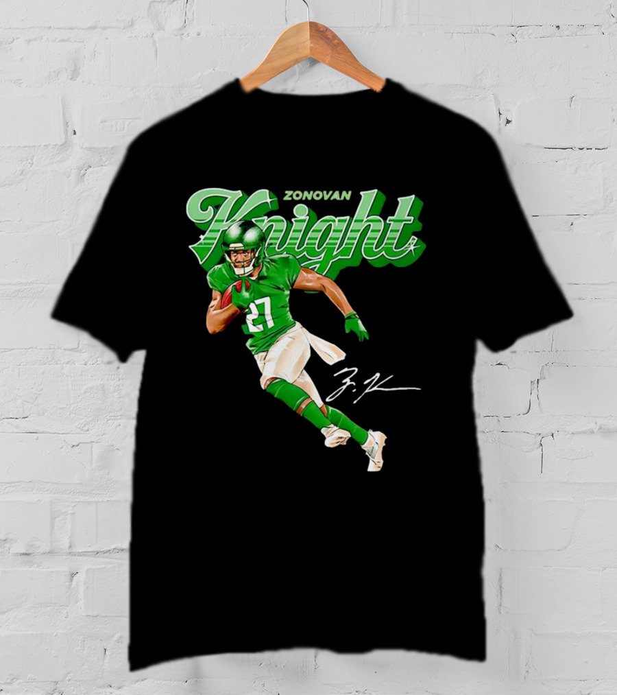 Zonovan Knight New York Jets Vintage Style Green Knight Signature Football T-Shirt
