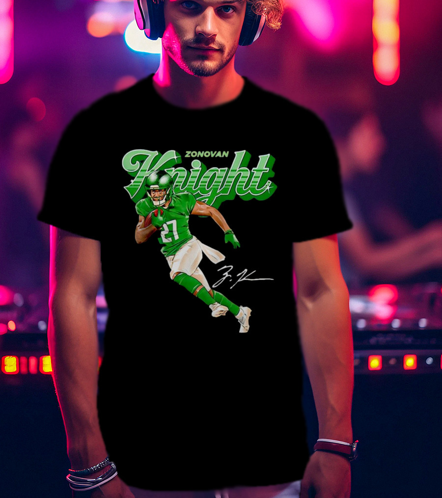 Zonovan Knight New York Jets Vintage Style Green Knight Signature Football T-Shirt