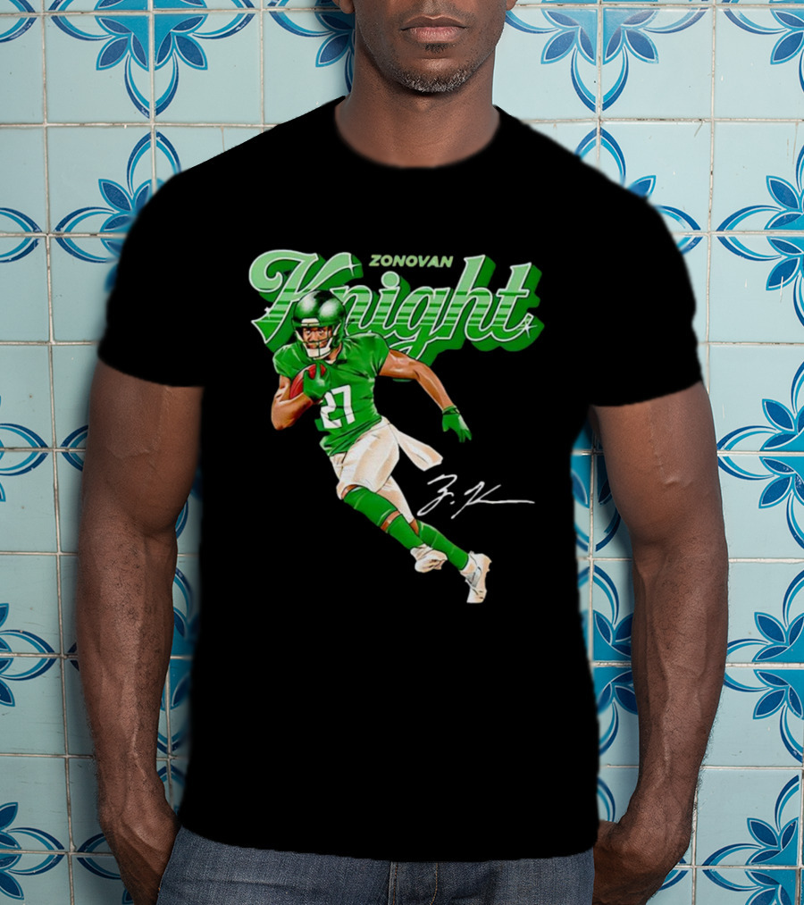 Zonovan Knight New York Jets Vintage Style Green Knight Signature Football T-Shirt