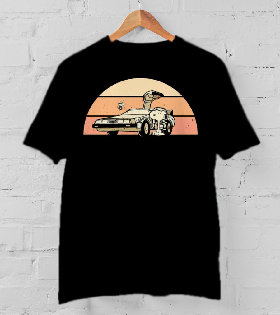 Snoopy Outatime Beagle Vintage DeLorean Adventure Retro Peanuts Woodstock T-Shirt