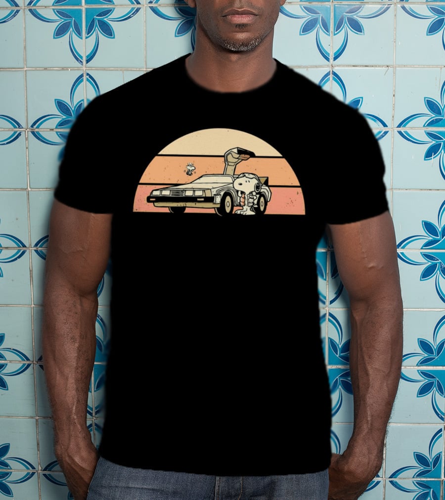 Snoopy Outatime Beagle Vintage DeLorean Adventure Retro Peanuts Woodstock T-Shirt