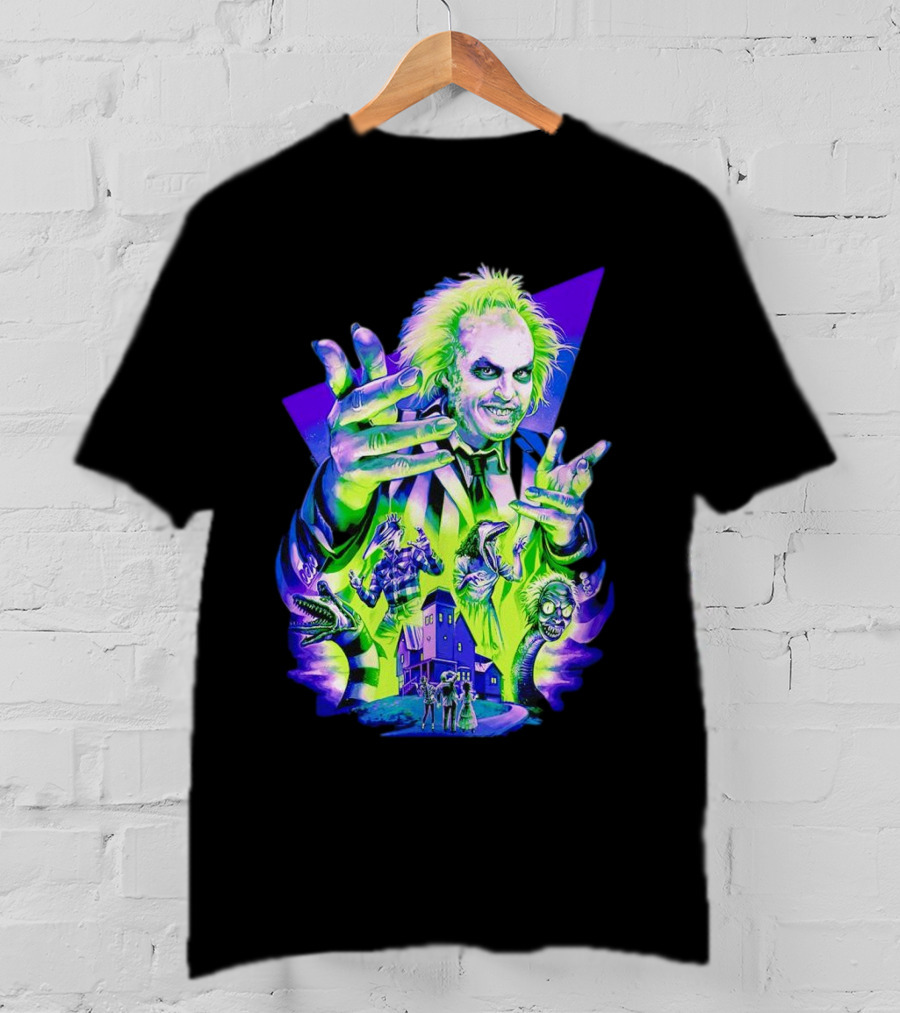 Beetlejuice Specter In Striped Suit Neon Art 80s Horror Movie Icons T-Shirt