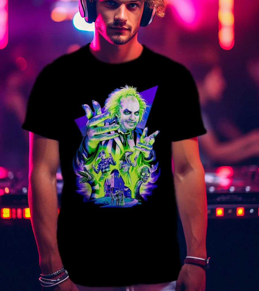 Beetlejuice Specter In Striped Suit Neon Art 80s Horror Movie Icons T-Shirt