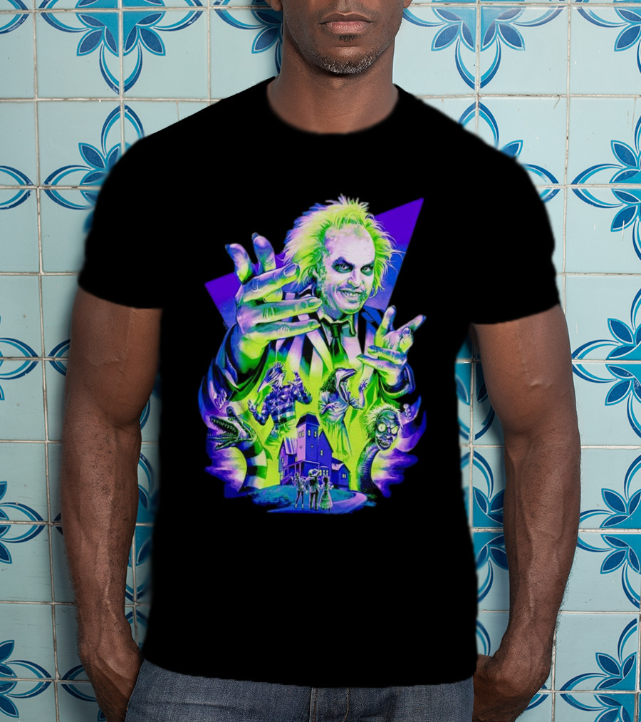 Beetlejuice Specter In Striped Suit Neon Art 80s Horror Movie Icons T-Shirt