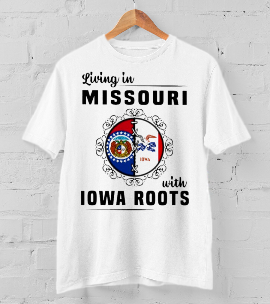 Living In Missouri With Iowa Roots State Seal Circle T-Shirt